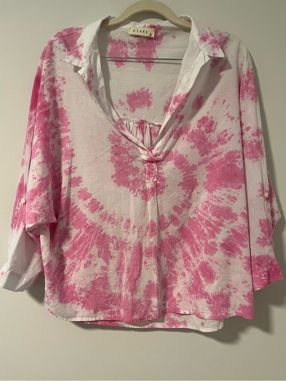 Stark X Pink Tie-Dye V-Neck Tunic Blouse